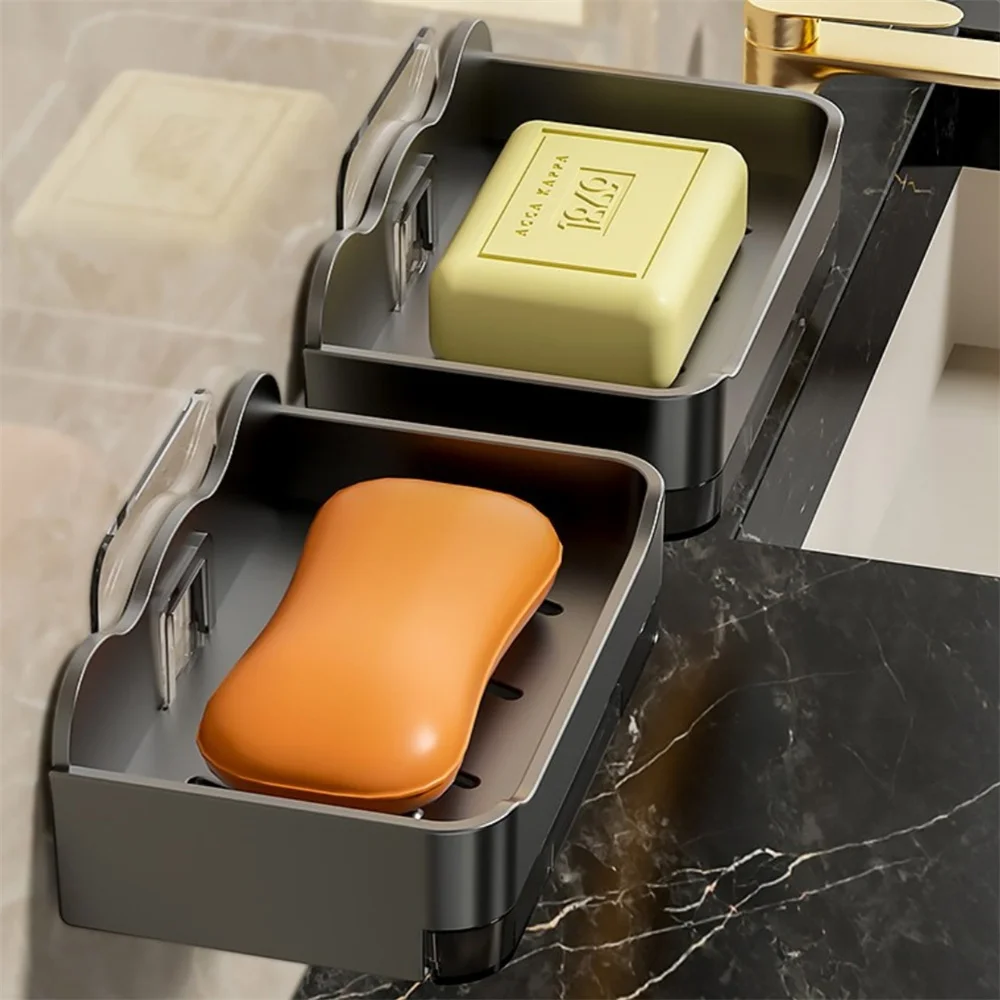 Bathroom Soap Holder Free-Punching Wall Mounted Soap Sponge Holder Organizer Double Drainage Soap Dish Bathroom Accessories