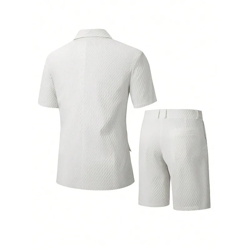 KIDWHXR Men Suit Set Summer British Style Solid Color Short Sleeve Male Outfit Slim Breathable Business Wedding Man 2-piece Suit