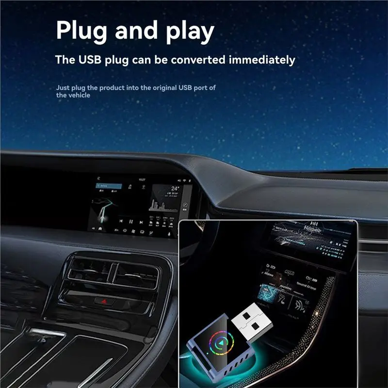 APPLIA-Smart AI Box 2 en 1 inalámbrico Carplay Android Auto adaptador RGB BT + WIFI USB Dongle Plug Play convertir conversión con cable a Wir