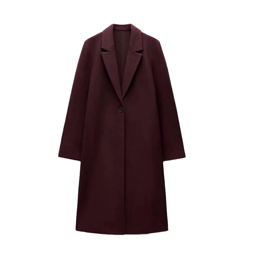 Damen-Stil, lockerer Kragen, Knopfdekoration, weicher Mantel, Winter, neues Produkt, einfarbig, mittellanger Mantel