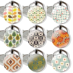 Orla Kiely Art Keychain Handmade Glass Cabochon Key Ring Holder Pendant Key Chains Cartoon Fashion Creative Design