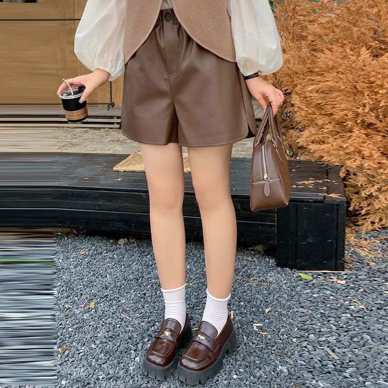 

Женские брюки больших размеров: свободные повседневные брюки с широкими штанинами, универсальные, на весну, с эластичным поясом, кожаные, прямого кроя