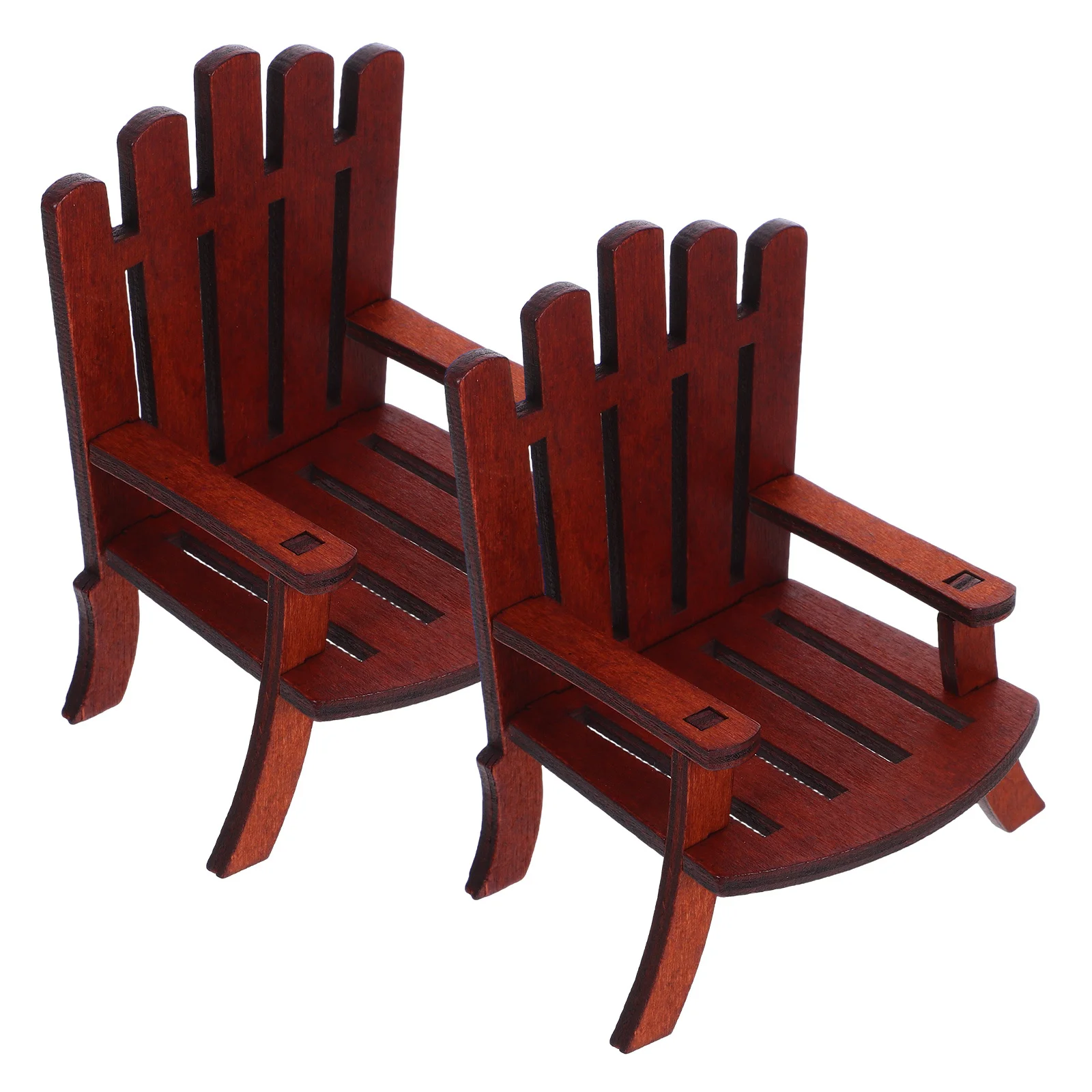 2 個ミニチュア木製ビーチチェア手彫り模擬ドールハウス家具ポータブル小さな椅子夏のテーマガーデン妖精の装飾