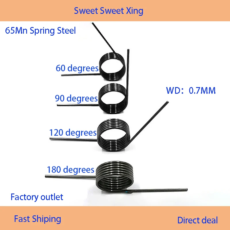 

65Mn Steel Spiral Torsion Spring V-shaped Spiral Groove Steel Wire Diameter 0.7mm Angle 60 90 120 180 Degrees