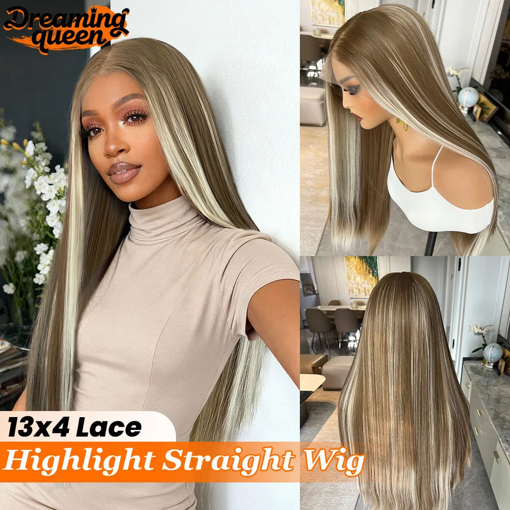 

Dreaming Queen Highlight Color Synthetic Hair Wig For Black Women 13x4 Lace Frontal 613 Highlight Wig With Natural Hairline 180%