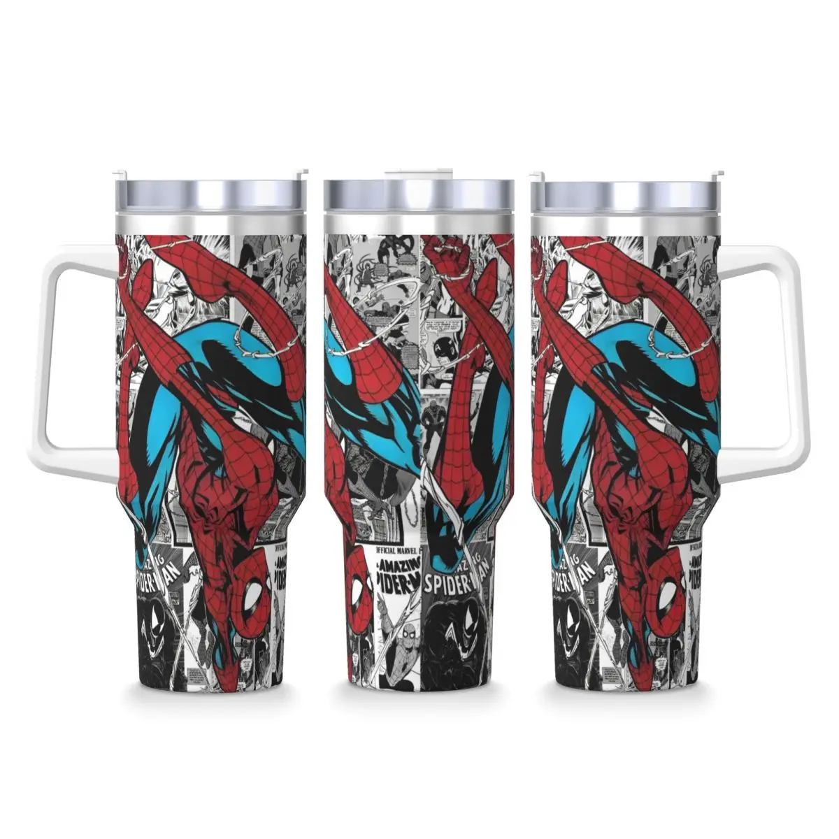 Spider-Man Stainless Steel Tumbler Spider Man American Cartoon Comic Thermal Mug With Straws and Lid Mugs Cup Drink Water Bottle