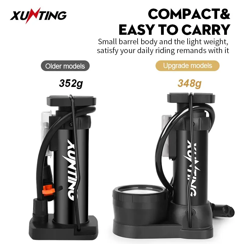 Xunting Bike Foot Mini Pump 140PSI Bicycle Tire Presta&Schrader Valve Floor Pump for Road Bike MTB Pressure Gauge Accessories