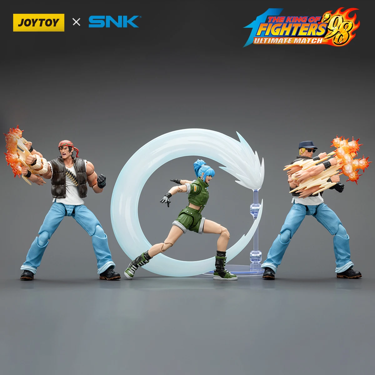 JOYTOY SNK Figurka Akcji 1/18 KOF'98UM Ikari Warriors Team Anime Figurka Leona Heidern/Ralf Jones/Clark Still Model Statua Zabawka