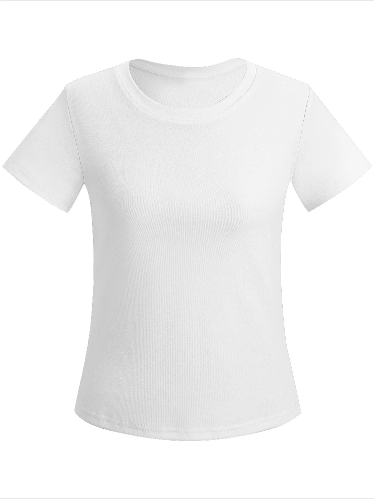 Women T-Shirts 2026 Summer Basic Cotton Short Sleeve Casual Solid Color O-Neck Soft Daily Versatile Casual Top Trendy Ribbed Tee