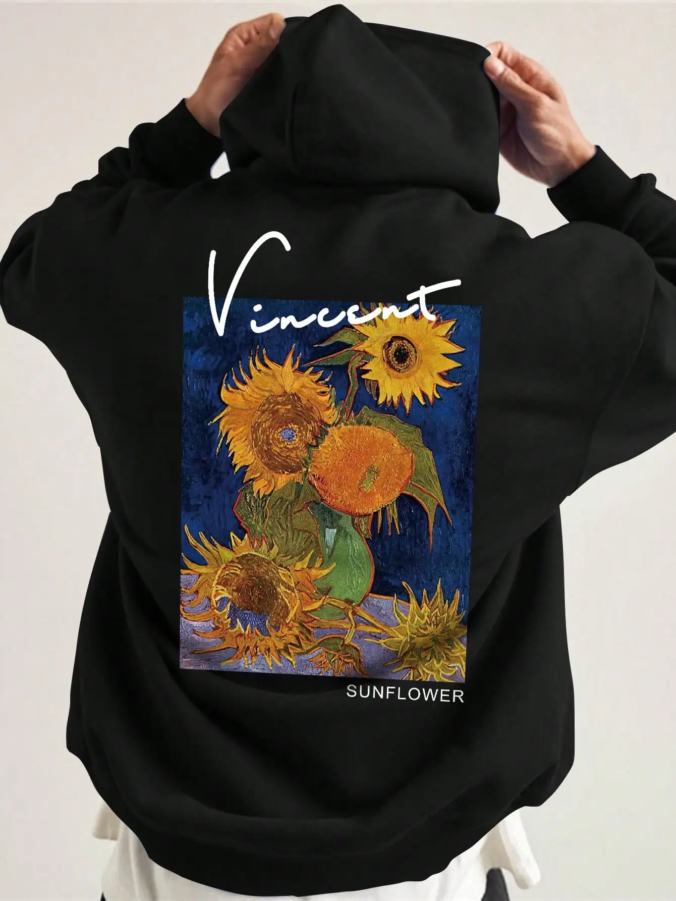 

Beautiful Sunflower Oil Painting Design Hoody Men Crewneck Hip Hop Sweatshirt Autumn New Clothing Fleece Loose Hoodie For Male