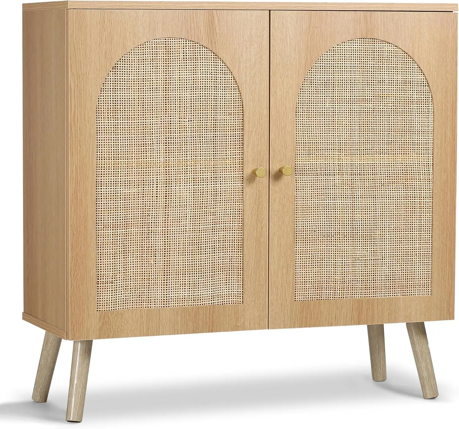 

Rattan Small Storage Cabinet with Doors Accent Sideboard Buffet Cabinet with Adjustable Shelf for Living Room Entryway and Hallw