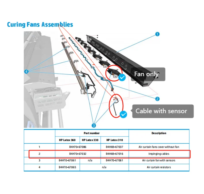 Choose Air Curtain Curing Fans Or Fan Cable  64inch B4H70-67032 for H-P Latex 360 370 365 375 Plotter Parts POJAN