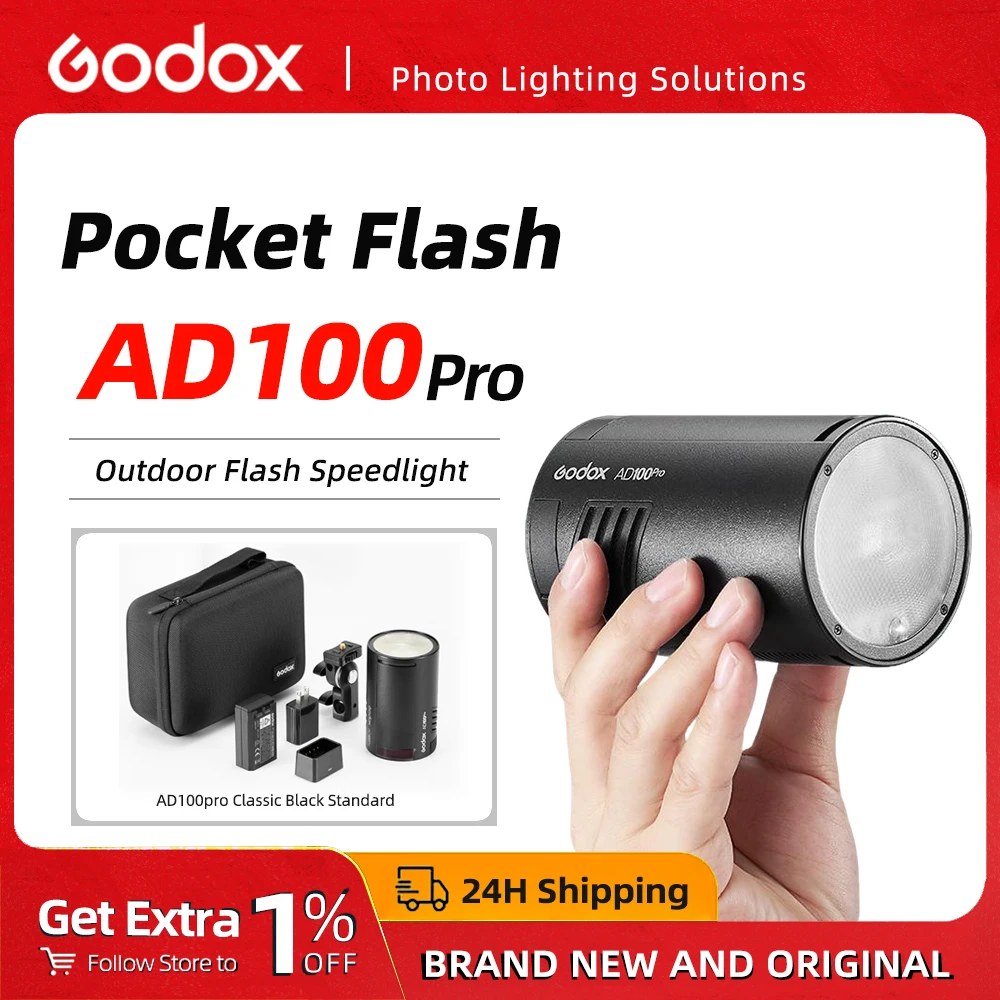 

Godox AD100Pro Outdoor Pocket Flash Speedlight 100Ws TTL Wireless 2.4G X System Compatible with Sony Nikon Canon Fuji Olympus