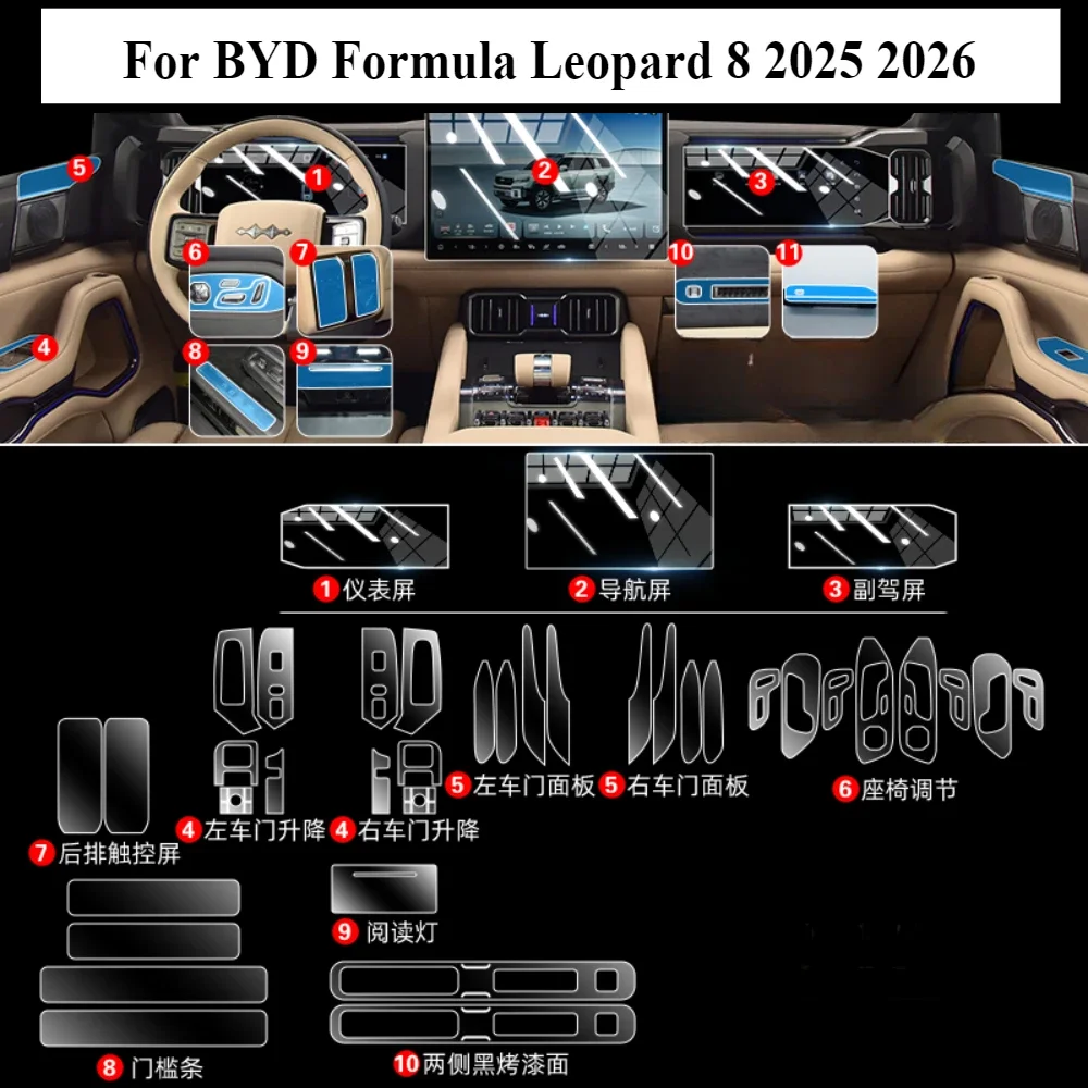 

For BYD Formula Leopard 8 2025 2026PPF Protection film Accessories Interior transparent TPU Navigation Gear Panel Center Console