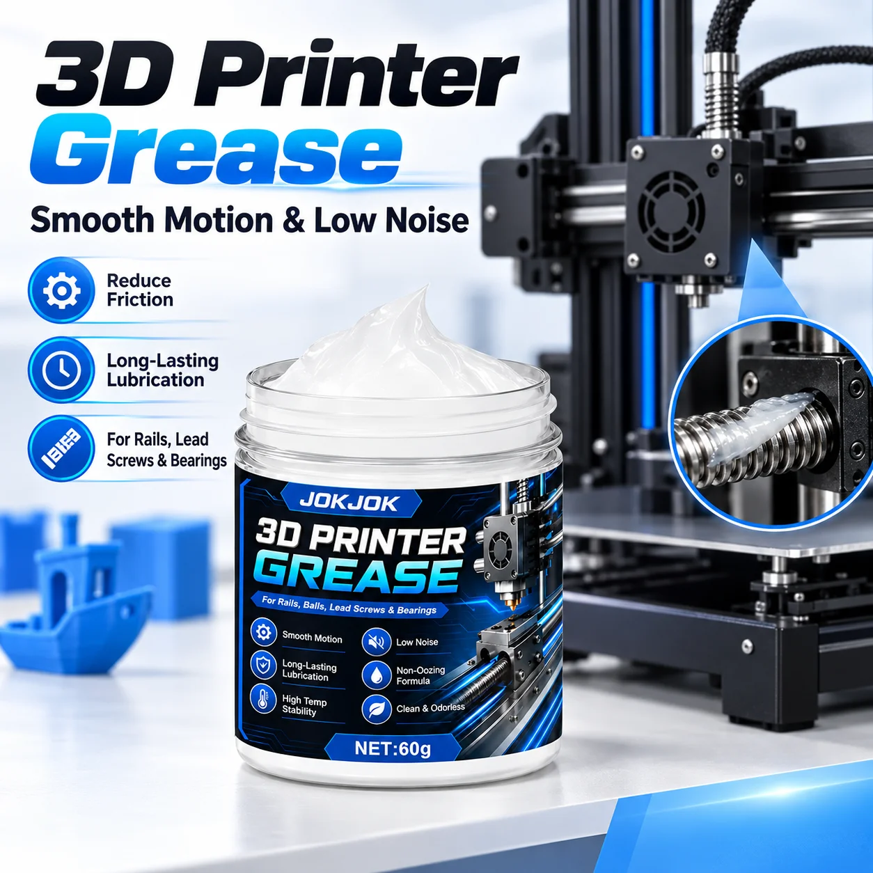 JOKJOK 3D Printer Grease 60G Lithium Lubricant For Lead Screws Linear Rails Low Noise Anti-Wear Smooth Printing
