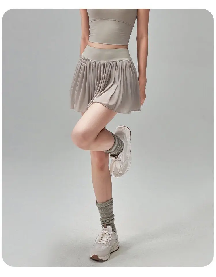 Sportlicher kurzer Rock für Damen, Sommer, hochtaillierter Mesh-Tennisrock, Anti-Exposure, zweiteiliger Fitness-, Yoga- und Badmintonrock – Detail 8