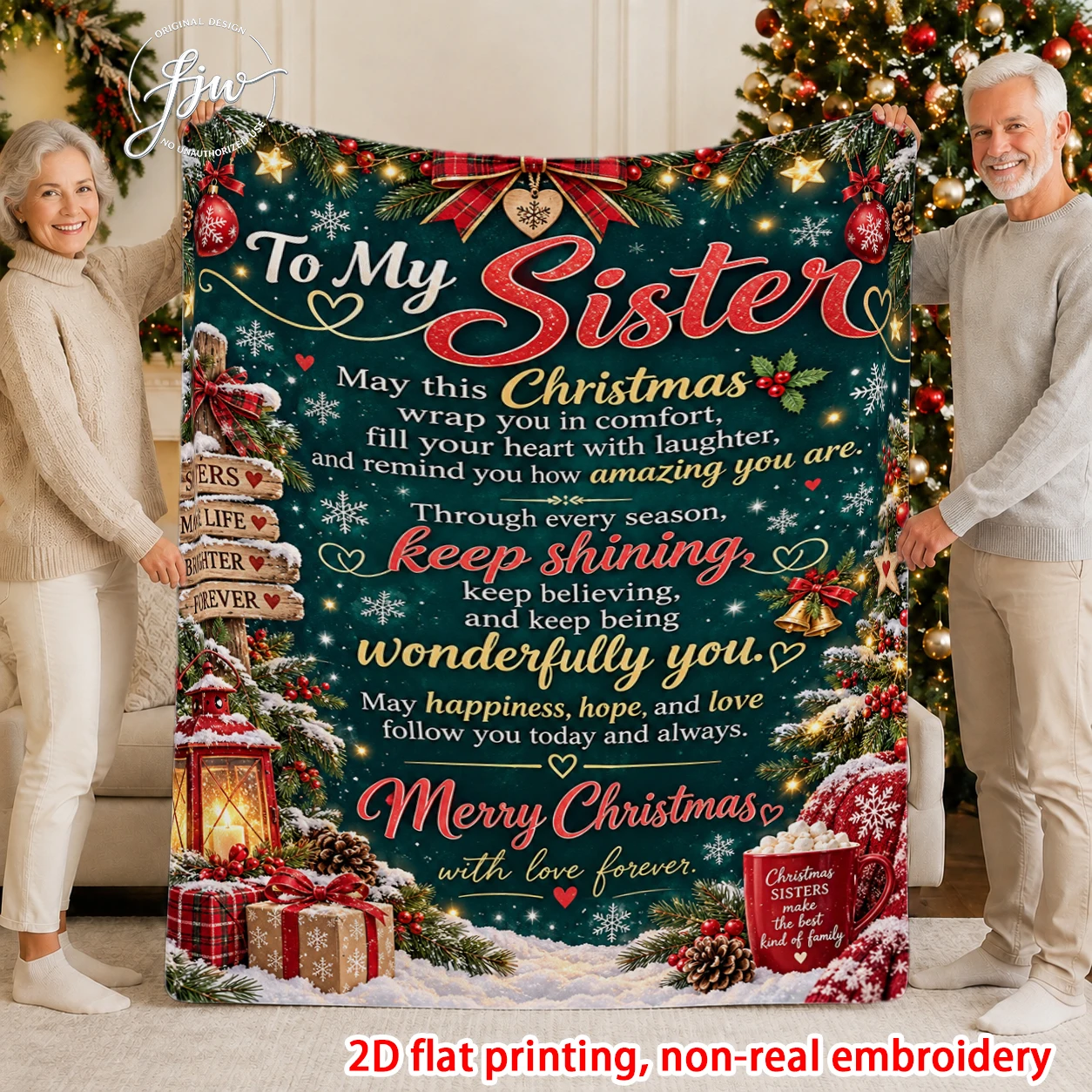 1pcs Christmas Themed Family Member Throw Blanket Gift for Mom Sister Daughter Grandma Granddaughter