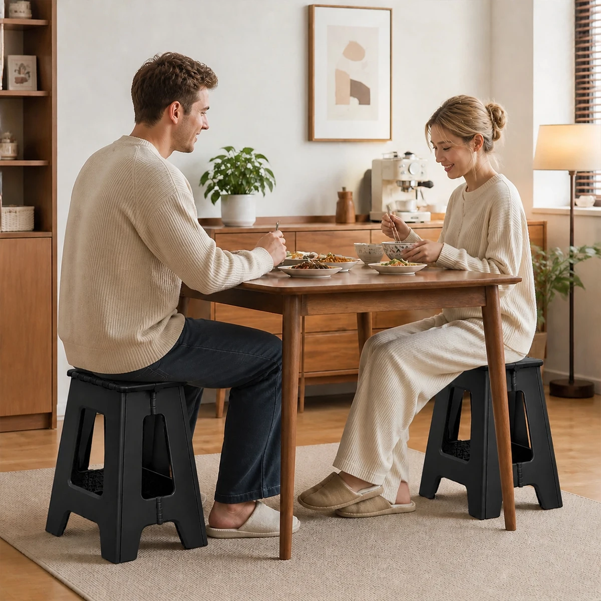 Foldable Stool Chair, 17.5inch Tall Folding Seat , Plastic Foldable Stool for Sitting, Portable Compact Folding Chair for Home Outdoor Camping, Black image 8