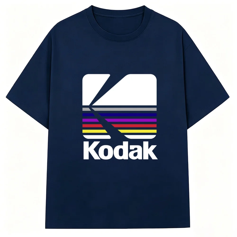 Camiseta Retro Kodak 2026 con Rayas Coloridas y Logotipo K, Camiseta Gráfica Vintage, Cuello Redondo de Algodón Azul Marino para Hombre y Mujer, Ropa Urbana