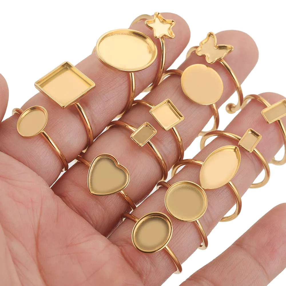 10 sztuk otwarty pierścień ze stali nierdzewnej ustawienia pusta podstawa Bezel Cabochons formy żywiczne pierścionki na materiały jubilerskie dokonywanie DIY palec
