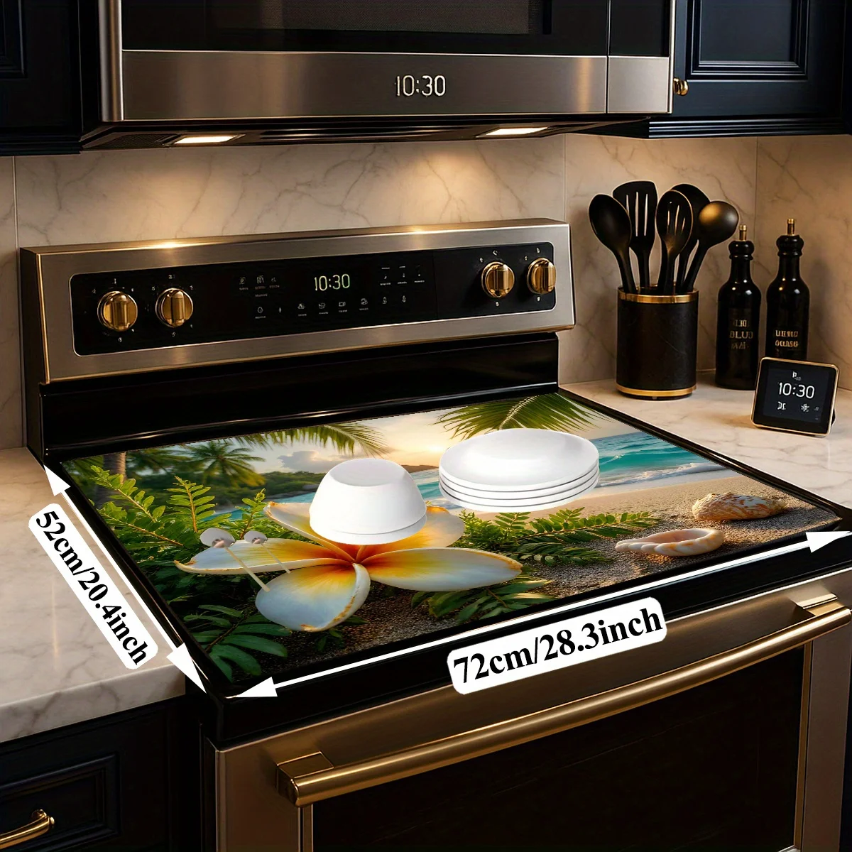 Elegant Black Gold Flower Stove Top Cover, Non-Slip Kitchen Mat, Decorative Protector Pad for Gas Cooktop, Fun Kitchen Accessory