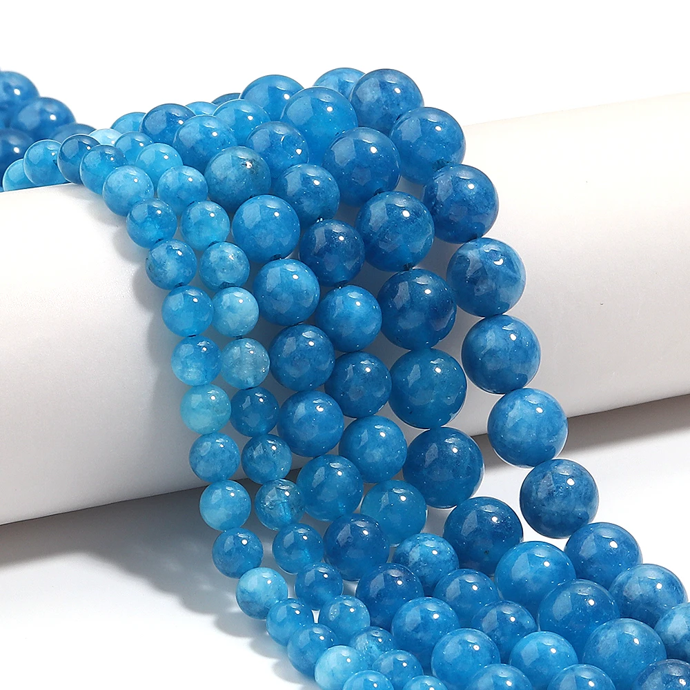 6 8 10 mm natürliche Apatit-Steinperlen, blau, rund, lose Distanzperlen für Schmuckherstellung, DIY-Handwerk, Armbänder, Halsketten, Zubehör