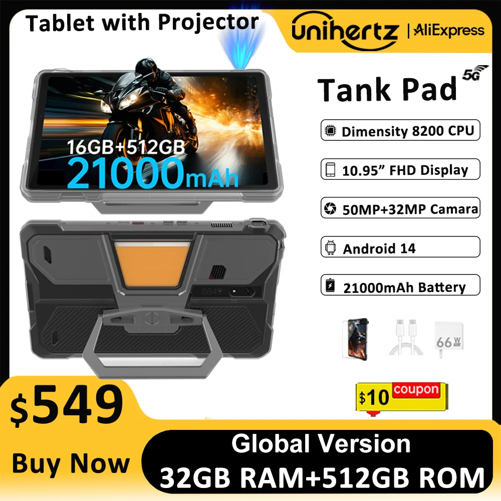 Unihertz Tank PAD 8849 Rugged Projector Phone Tablet Android 32GB