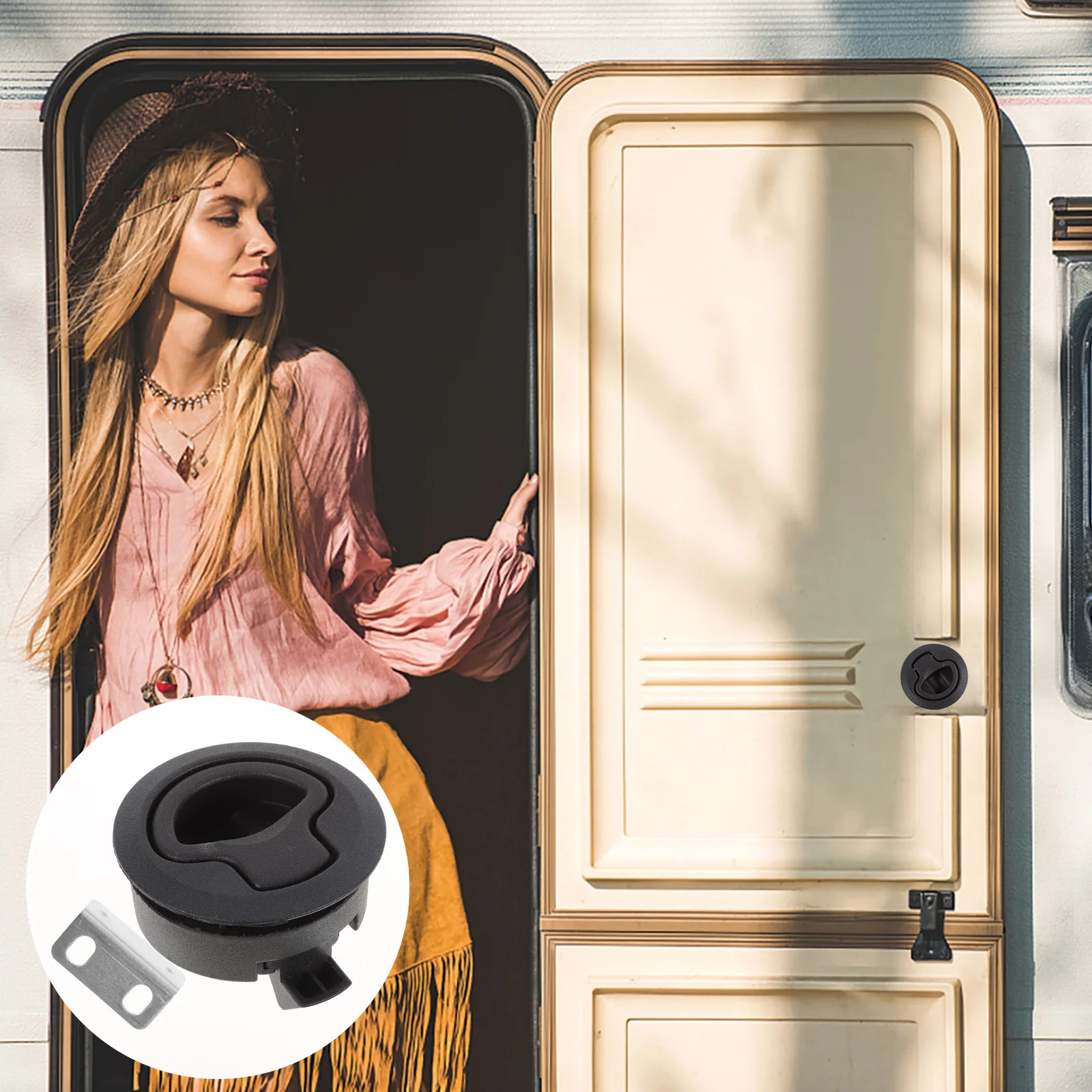 

Flush Mount 6.1X6.1X2.2Cm Uv Stabilized Black Plastic Marine Latch For Boat Hatch Door Locking Slam Latch