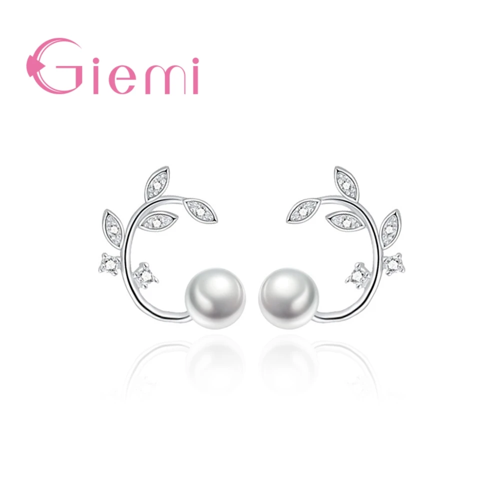 Elegant 925 Sterling Silver Branches Pearl Crystal Zircon Stud Earrings for Women Girls Anniversary Party Fashion Jewelry Gifts