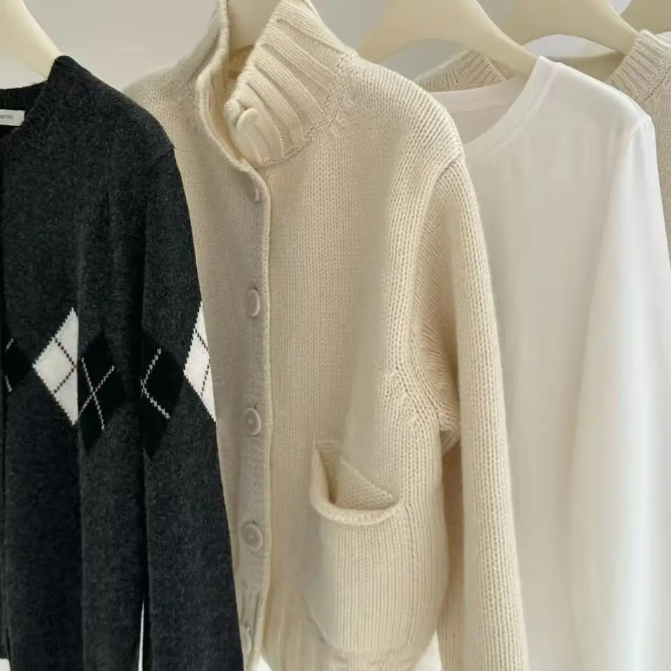 سترة كارديجان نسائية من الصوف الميرينو بياقة عالية من دونغدا جيت، سترة محبوكة سميكة بأكمام طويلة #2