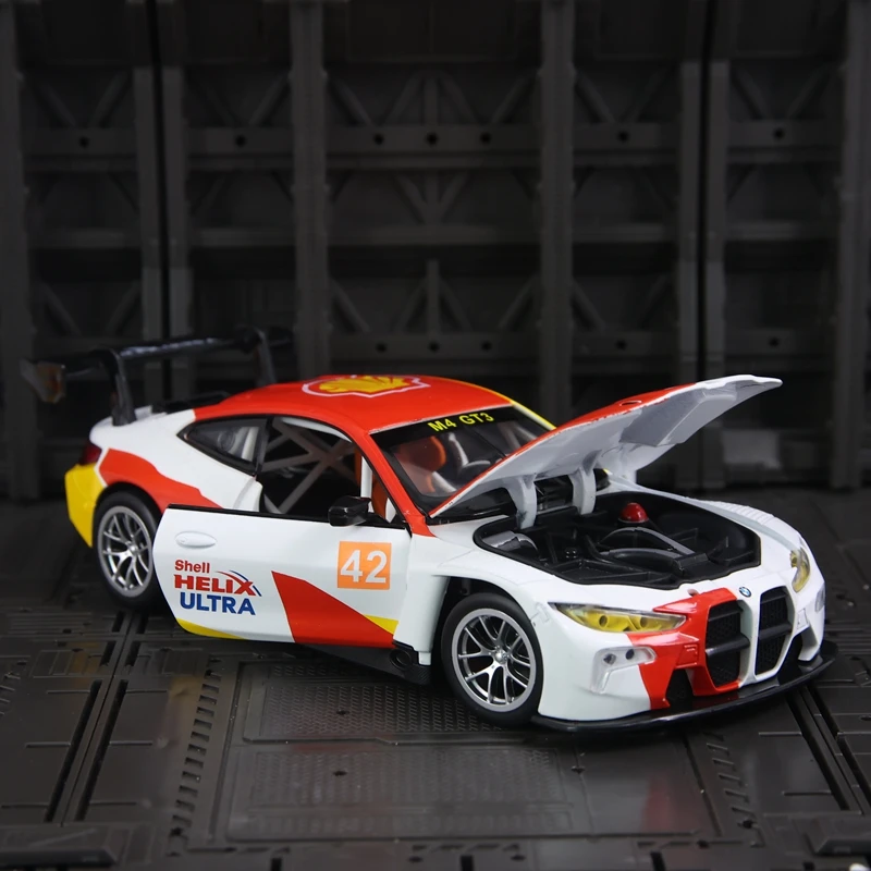 

CCA 1:24 BMW M4 GT3 Shell Co фирменная модель автомобиля из сплава, коллекция украшений, дверь автомобиля, можно открыть детский звук и свет, игрушечный автомобиль