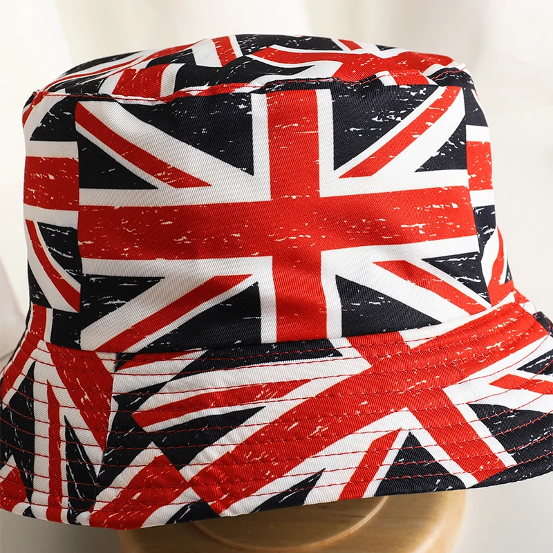 Summer Flag Union Jack Double-sided Bucket Hat Women Men Panama Caps Outdoor Foldable Wide Brim Sun Hat Unisex Hip Hop Cap