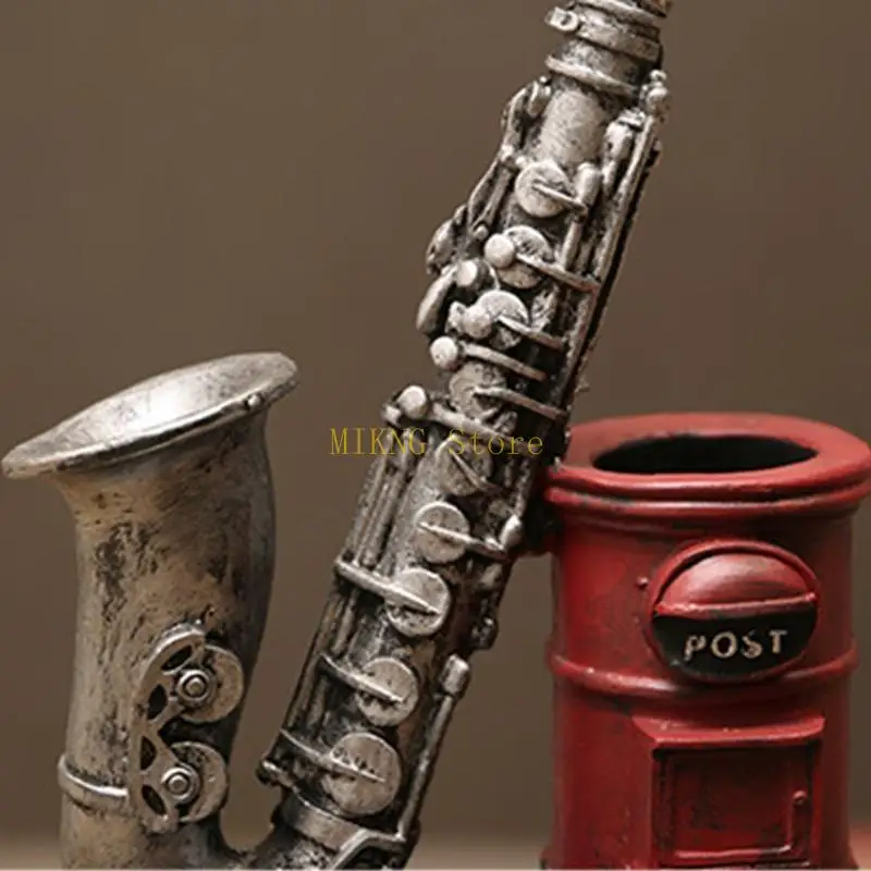 Antique Pen Cup Saxophon Pencil Penciler Fuente pluma Postbount Presente Adornos escritorio vintage para escuela en