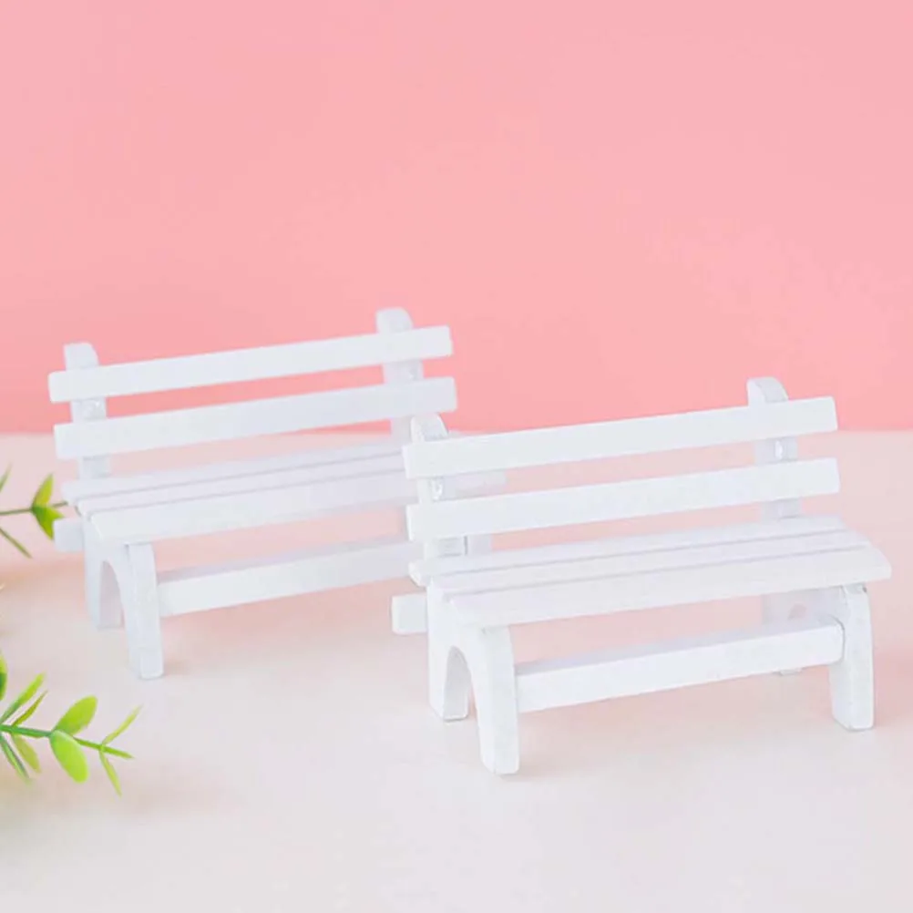 

Miniature White Wooden Double Garden Bench Porch Chair Photo Booth Props Home Decoration Micro Landscape Ornament