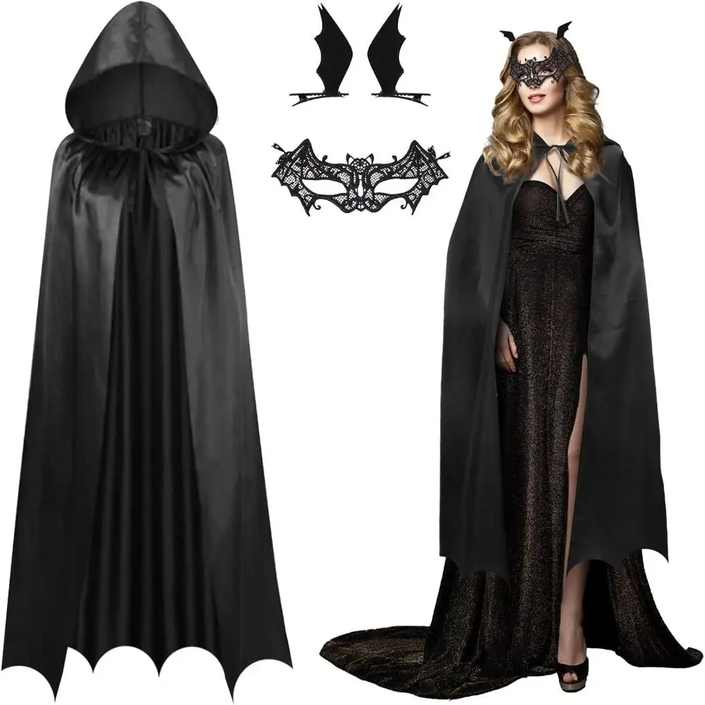 

Face Shield Women's Ghost Cloak Hairpin Loose Halloween Cosplay Costume Party Props Stage Performance Halloween Cloak with Hat