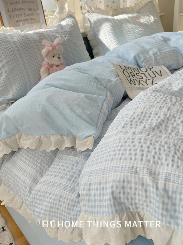 

JC Ins Korean Washed Cotton Bed Four-piece Set Princess Lace Bed Sheet Quilt Cover Three-piece Set