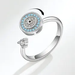 Viking Evil Eyes Rotating Adjustable Knuckle Rings For Women Crystal Anxiety Relief Spinning Ring Fidget Spinner Bague Femme