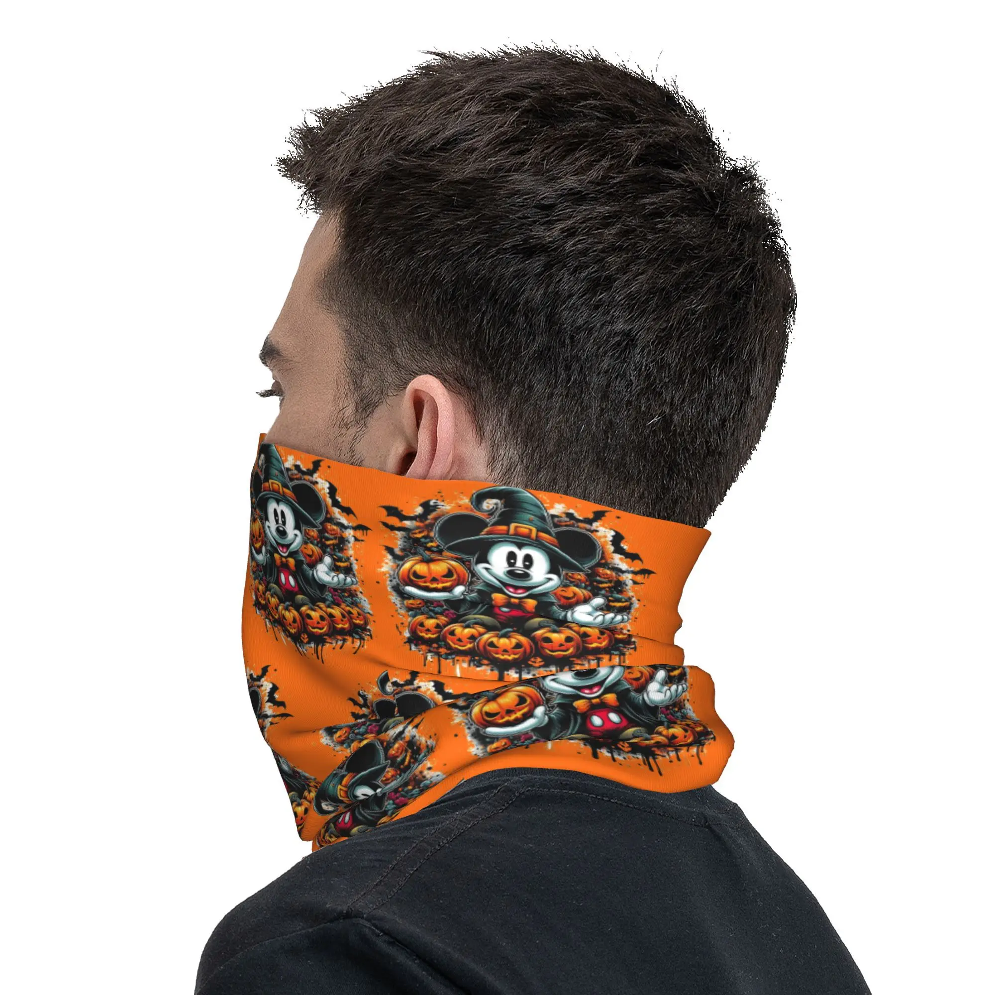 Personalizado halloween mickey mouse abóbora bandana pescoço gaiter proteção uv rosto cachecol capa das mulheres dos homens bandana tubo balaclava