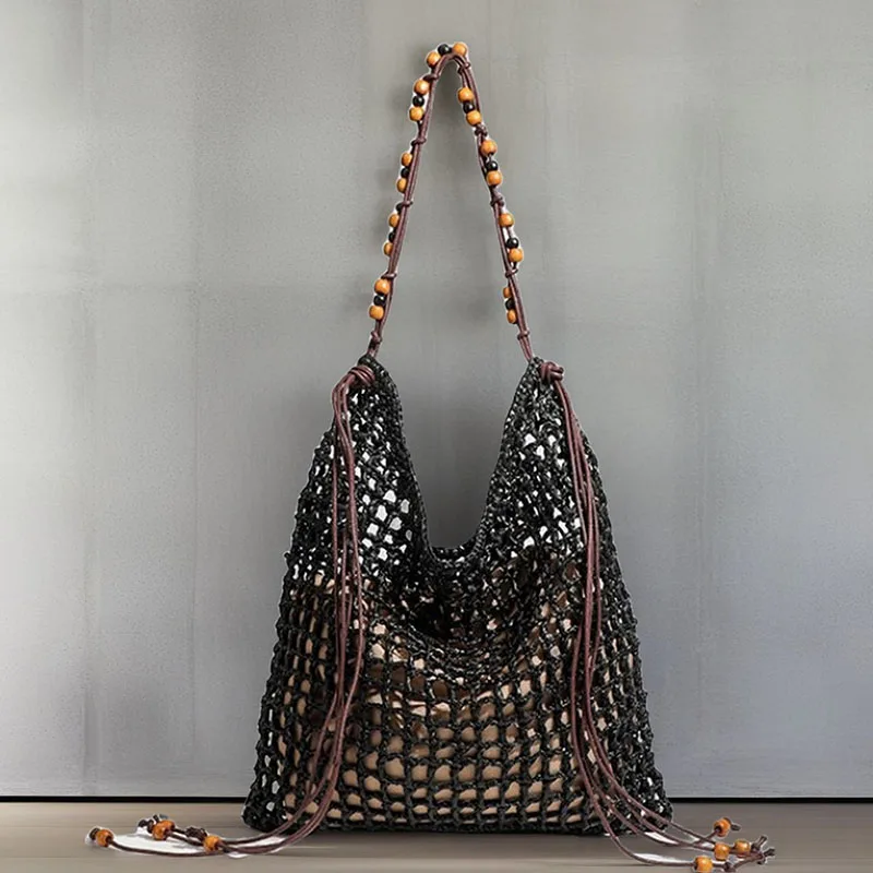 

Luxury Designer Handbags Purses New In Straw Woven Beaded Hollow With Inner Pocket Shoulder Beach Slim Tote Bags For Women