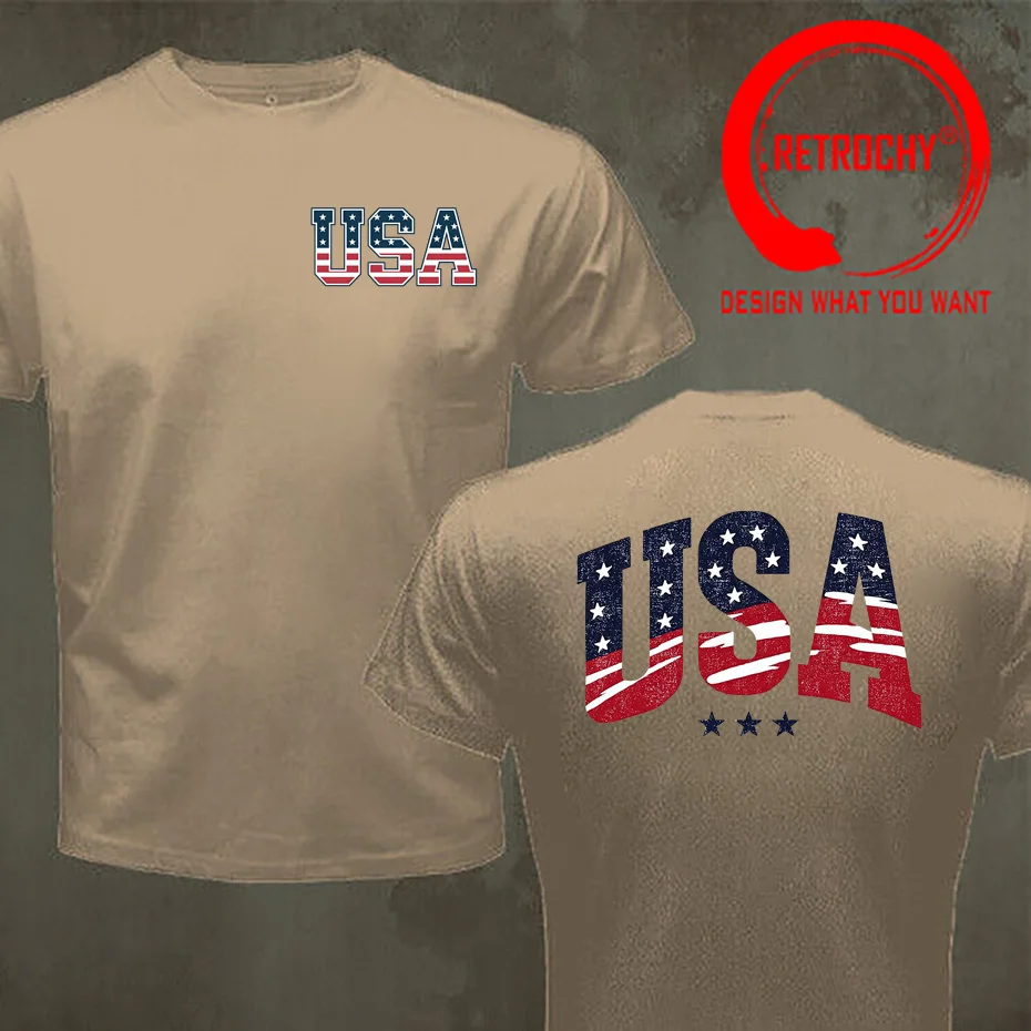 Vintage US America Flag USA Letter Print T-Shirt Quality Casual Clothing T Shirt Men T-Shirts Stylish Fashion Leisure Tee Shirt