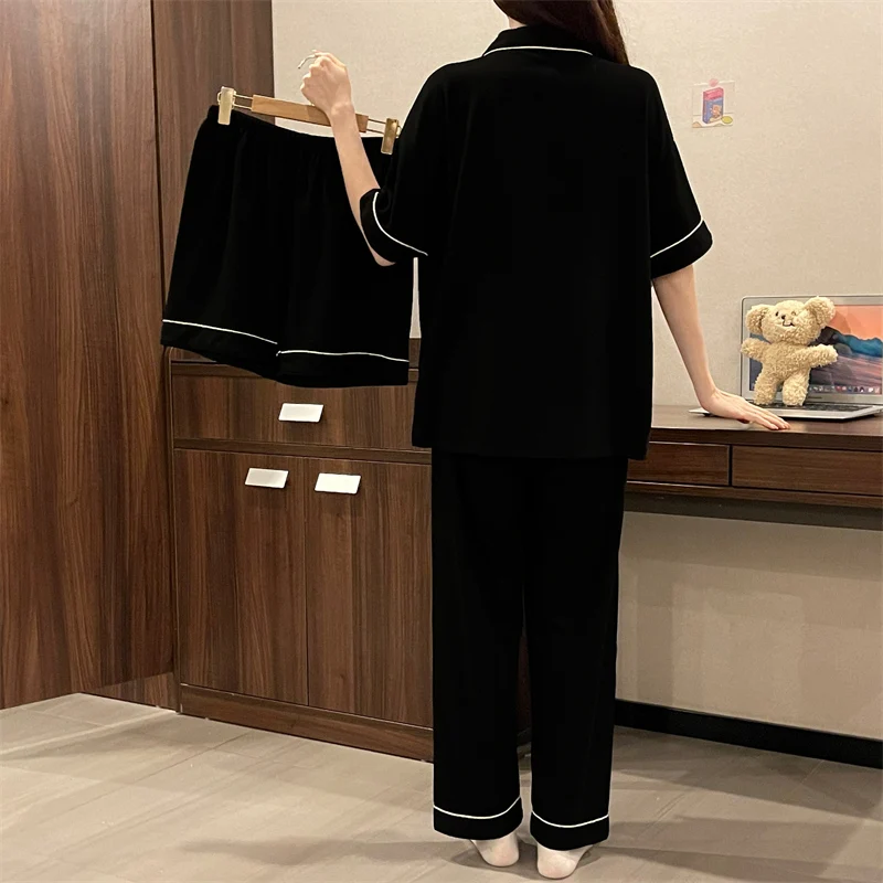 

Summer 2023 Women's Spwear ort Sve Open Cardigan Loose Casual Korean Sle Tee-Piece Set Home Clothes Cotton Fabric