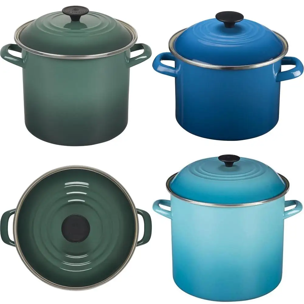 

8 Quart Enamel Steel Stockpot, Artichoke Color, Large Cooking Pot for Family Meals and Slow Cooking