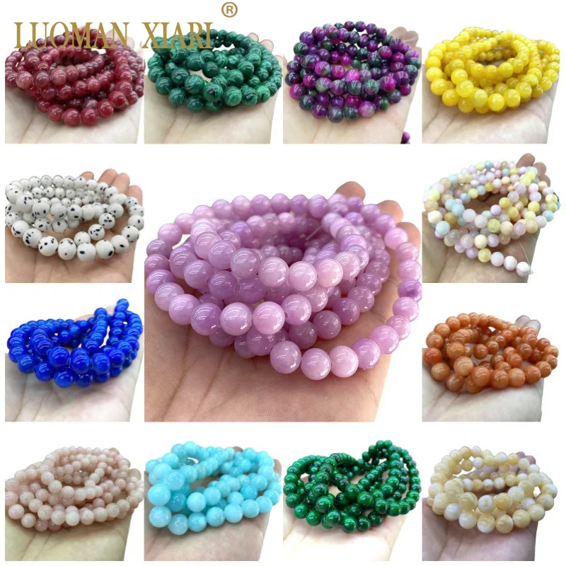 Natürliche Jade imitieren Kunzit Turmalin Bernstein lose runde Stein Spacer Perlen für Schmuck machen DIY Armband Charms Zubehör