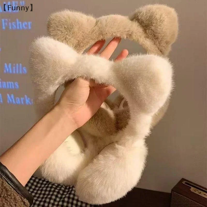 〔Funny〕Cute Cat Earmuffs Outdoor Windproof Winter Warm Soft Plush Ear Warmers Retractable Foldable Ear Covers For Women Girls