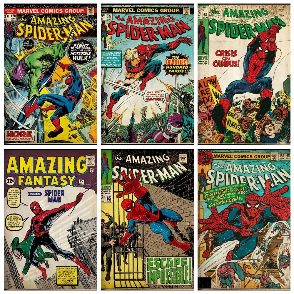 Kits de pintura de arte con diamantes, cómics Vintage, superhéroe, Marvel, Spiderman, bordado, mosaico, punto de cruz, decoración del hogar, regalo para niños