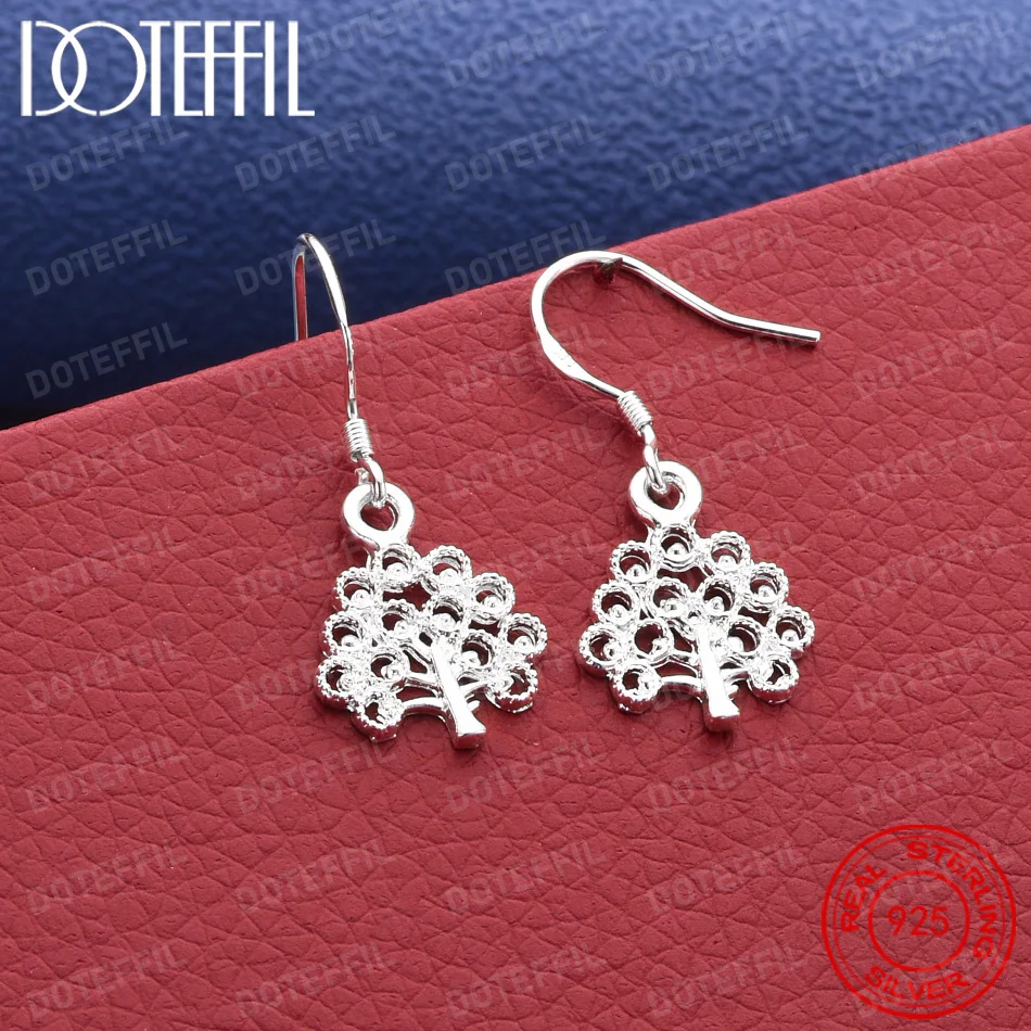 925 Sterling Silver Delicate Filigree Openwork Tree Earrings for Women, Fashionable Wedding Party Gift Jewelry