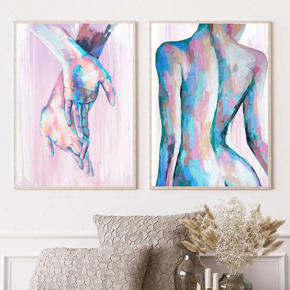 

Woman Nude Hand Print Fashion Female Naked Body Canvas Painting Abstract Colorful Poster Wall Art Picture Living Room Home Decor