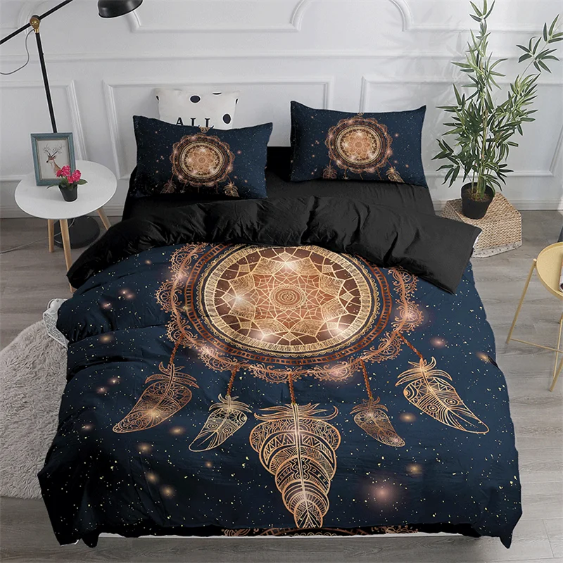 Dream Catcher Feather Duvet Cover Bohemian Print King Queen Size Bedding Set for Girl Adult Soft Comforter Cover with Pillowcase