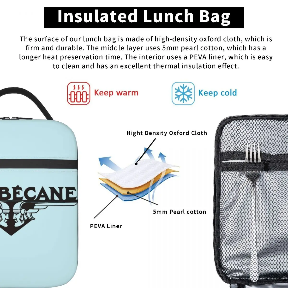 Motobecane Insulated Lunch Bag for Women Kids Leakproof Food Boxes Thermal Lunch Box Tote