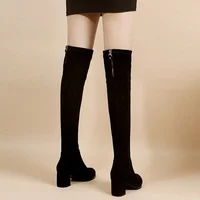 2023 Faux Suede Female Heels Autumn Zipper Elastic Knee-high Boots for Women Tube Lace-up Thigh Gigh Boots Black Botas Mujer - Image 4